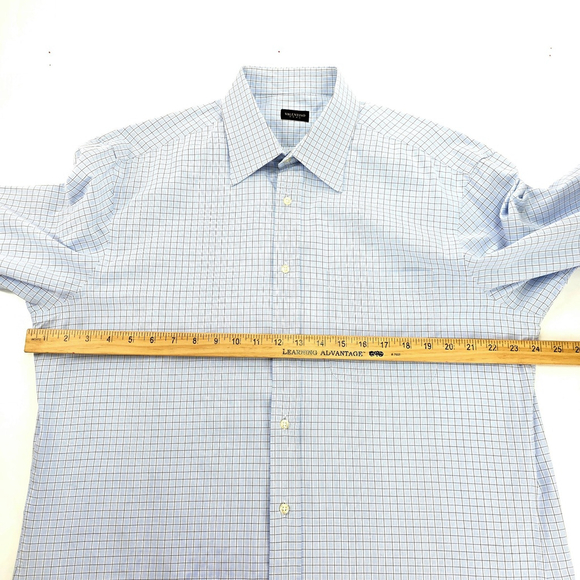 Quiet Luxury Valentino Roma Dress Shirt Men 17.5 Blue Check Italian - Picture 11 of 14